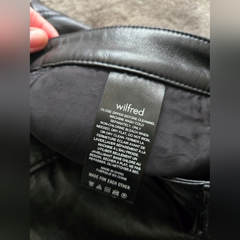 Wilfred Black Faux Leather Pants Strait Leg Button Front Aritzia Normcore | 2 - Picture 6 of 7